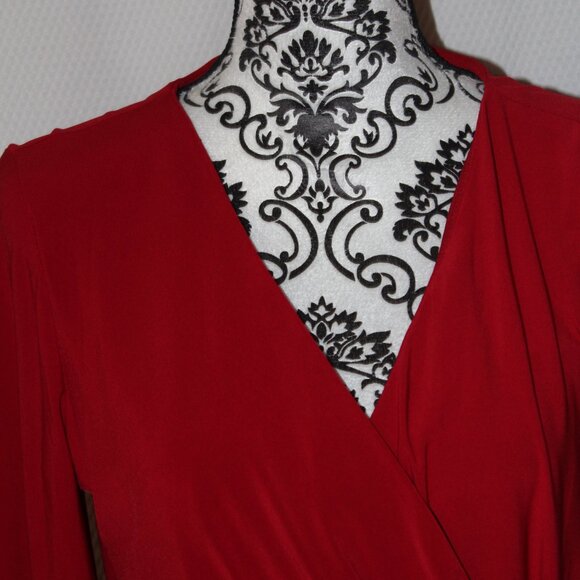 FALL SALE American Living Dress Sheath Red 3/4 Sleeve Ruched Waist Size 14 EUC - Picture 3 of 9